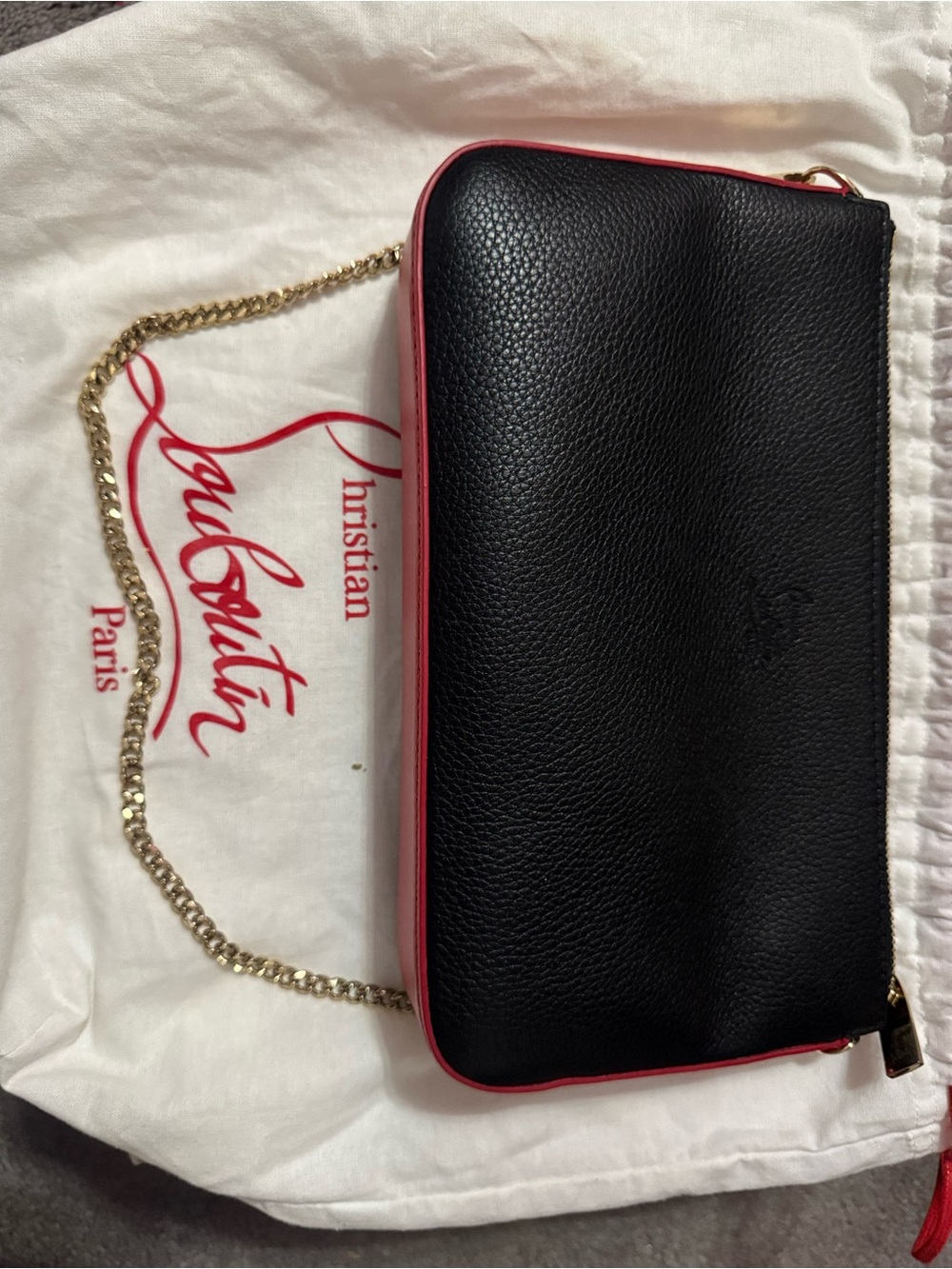 Louis Vuitton Black Crossbody with Pink Trim and Gold Chain